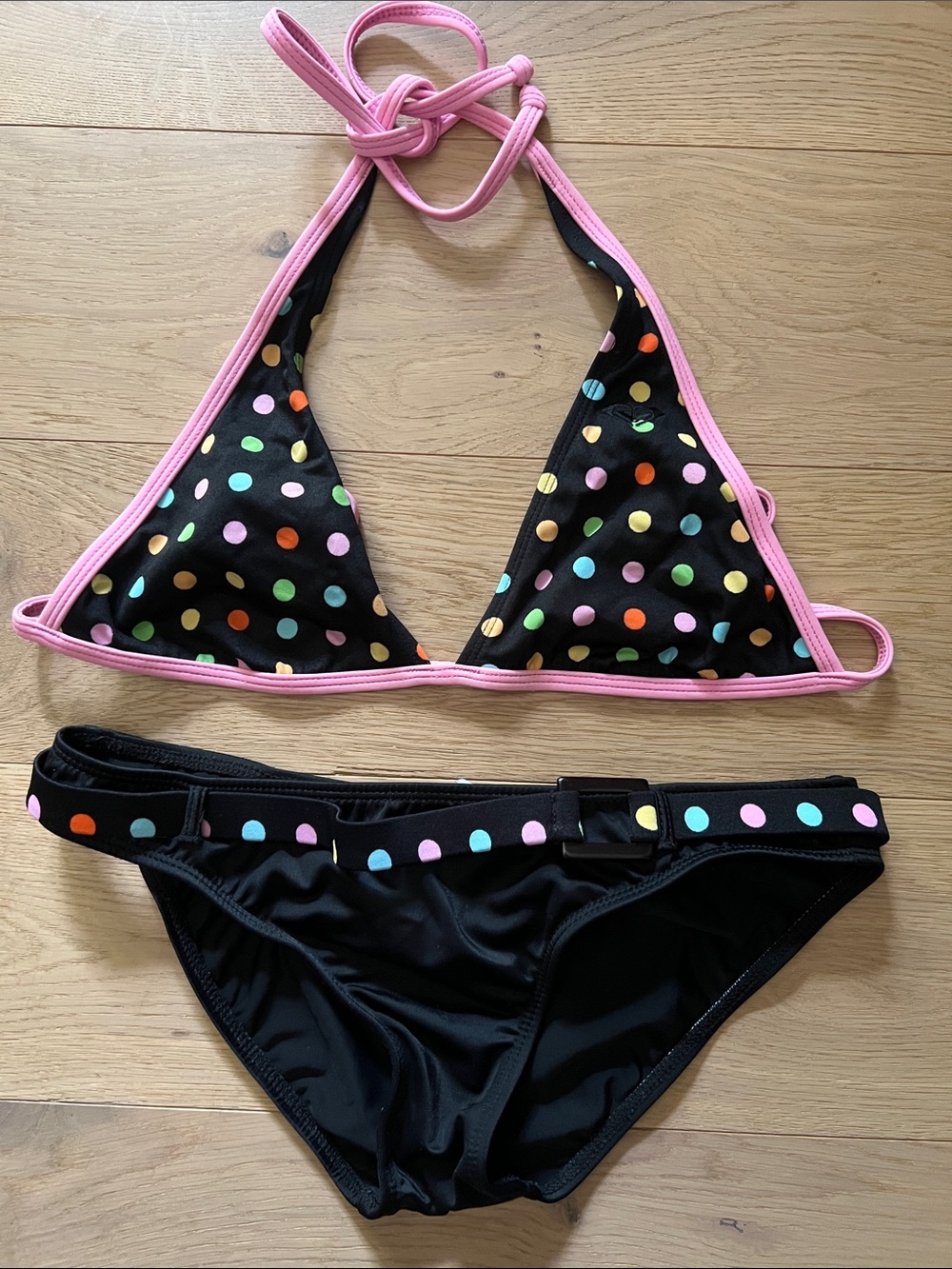 Roxy Black Bikini with Multicolor Polka Dots